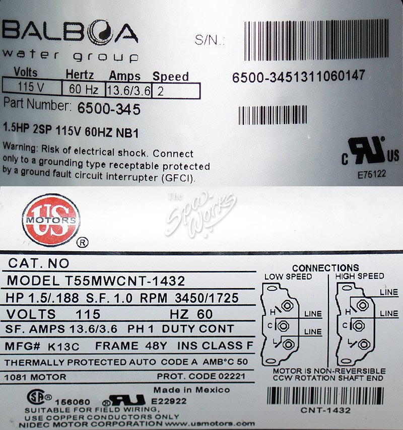 JACUZZI SPA PUMP/MOTOR, 1 1/2 HP, 2 SPEED, 115 VOLT | The ... vita spa wiring diagram 