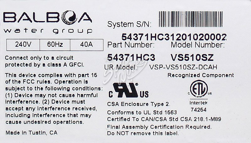 BALBOA VS500 SERIES 120/240V CONVERTIBLE ELECTRONIC CONTROL SYSTEM